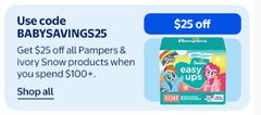 Walmart - Pampers 20% S&S + Rollback + $25 off (~ $100 for 4 boxes)