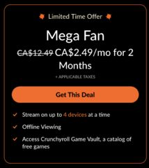 $2.49/month for 2 months for Mega Fan Tier