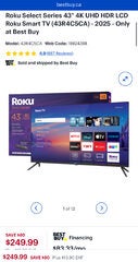 Roku Select Series 43" 4K UHD HDR LCD Smart TV $199 (when you bring in tv for recycling) or $249 otherwise