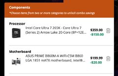 Newegg Combo deal, Ultra 7 265K $209, ASUS PRIME B860M $170