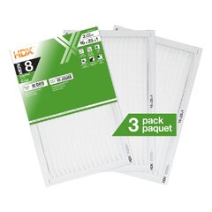 HDX 16x25x1 Furnace Air Filter, Pleated, MERV 8 (3-Pack) $10