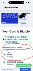 Free 15 day 10gig global eSIM - if have visa infinite privilege credit card