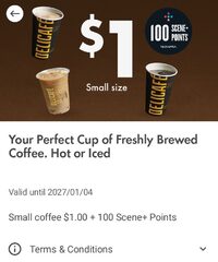 $1 Small Hot or Iced Coffee + 100 Bonus Scene Points