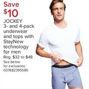 Jockey 3 an 4-pack Underwear and Tops w/ StayNew Technology for Men - $10.00 off