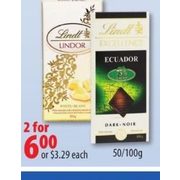 Lindt Lindor, Ecuador Chocolate Bars  - 2/$6.00
