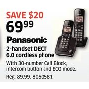 Panasonic 2-Handset Dect 6.0 Cordless Phone - $69.99 ($20.00 off)