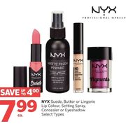 Nyx Suede, Butter or Lingerie Lip Colour, Setting Spray, Concealer or Eyeshadow - $7.99 (Up to $4.00 off)